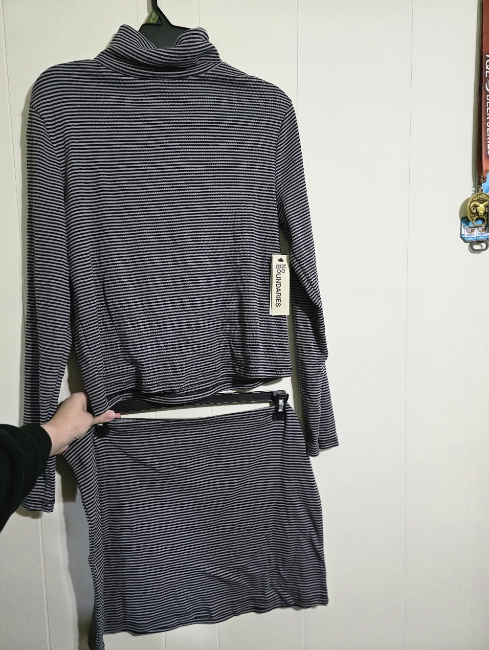No Boundaries Black and White Striped Turtleneck Top